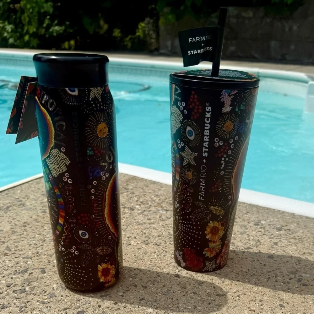 Starbucks x Farm Rio collab Borogodo Black and Multicolor 24oz cold cup  Tumbler